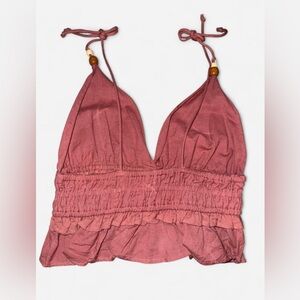 Smocked Tie-Strap Crop Top in Dusty Rose